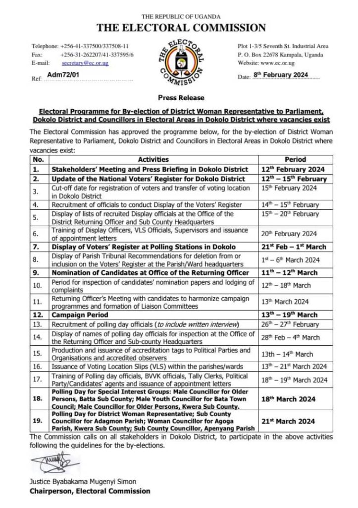 Electoral Commission Releases Byelection Roadmap For Dokolo District ...